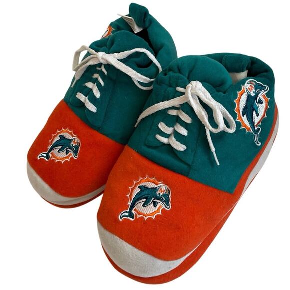 VTG 90’s NFL MIAMI DOLPHINS SHOES SLIPPERS SZ L FOOTBALL FANATIC BIG SHOES - Picture 13 of 16